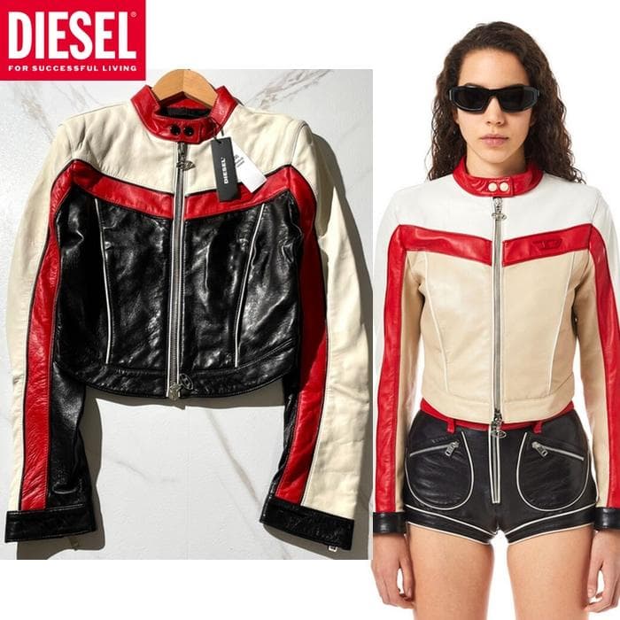 未使用　定価22万　ディーゼル Dロゴ　ライダース　レザージャケット レッド