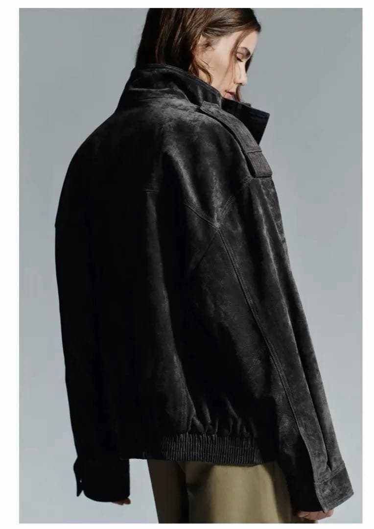 ZARA 100% スエードレザージャケット M カーボン