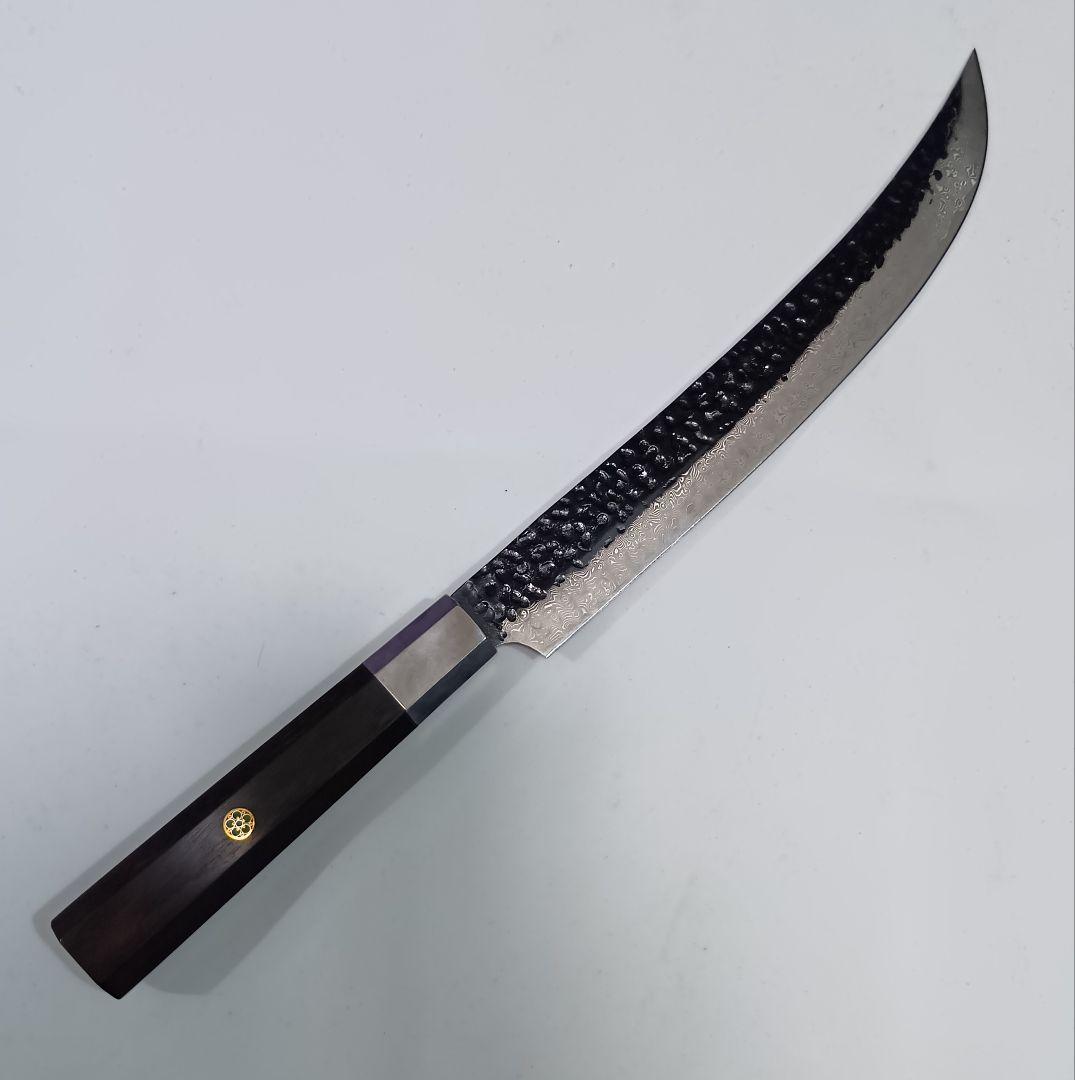 槌目黒打 筋引 カービング 67層ダマスカ スVG10 包丁 ナイフ 黒檀八角柄