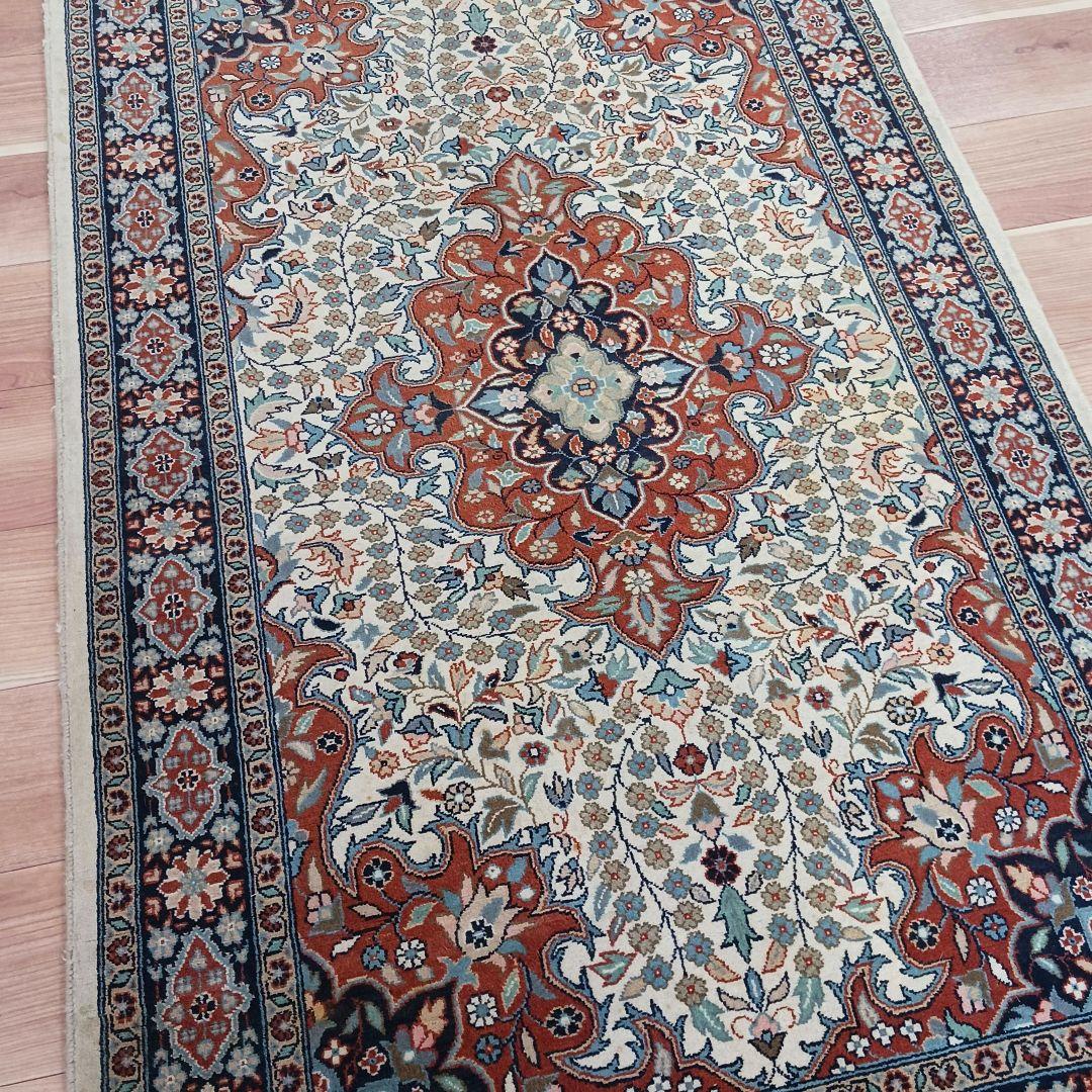 Y2651 高級トルコ絨毯 ウール 手織り 158×96㎝ 小花柄