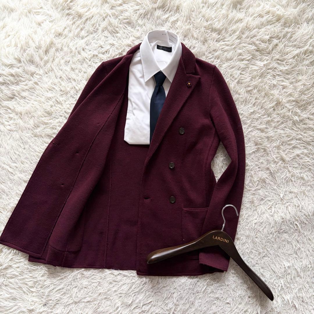 <極美品>LARDINI ボルドー ウール ダブル ニットジャケット S相当