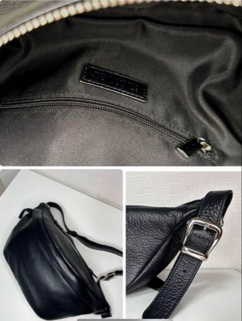 【匿名配送】nouer ヌエール 黒 牛革 ボディバッグ 2way シボ革 人気