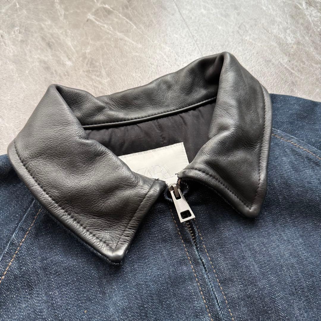 ZARA 短丈　襟レザーデニムジャケット　完売品