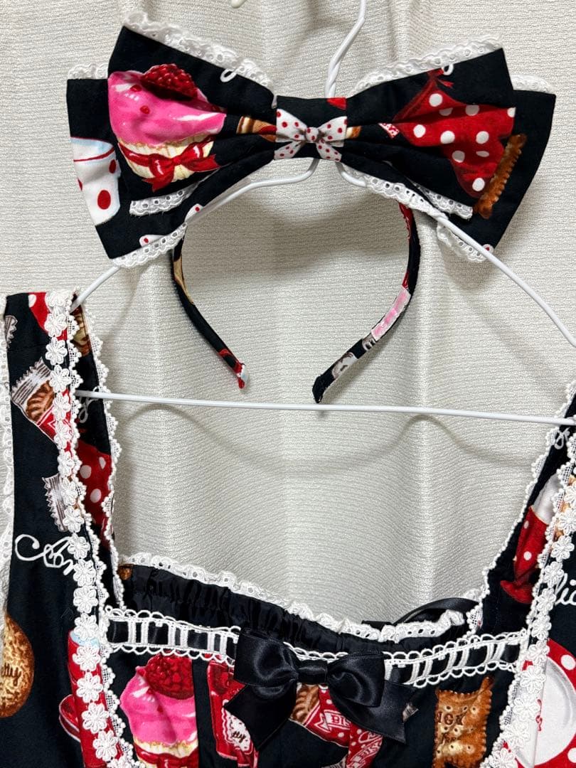 French cafe ジャンパースカート　カチューシャ　オーバーニー　セット