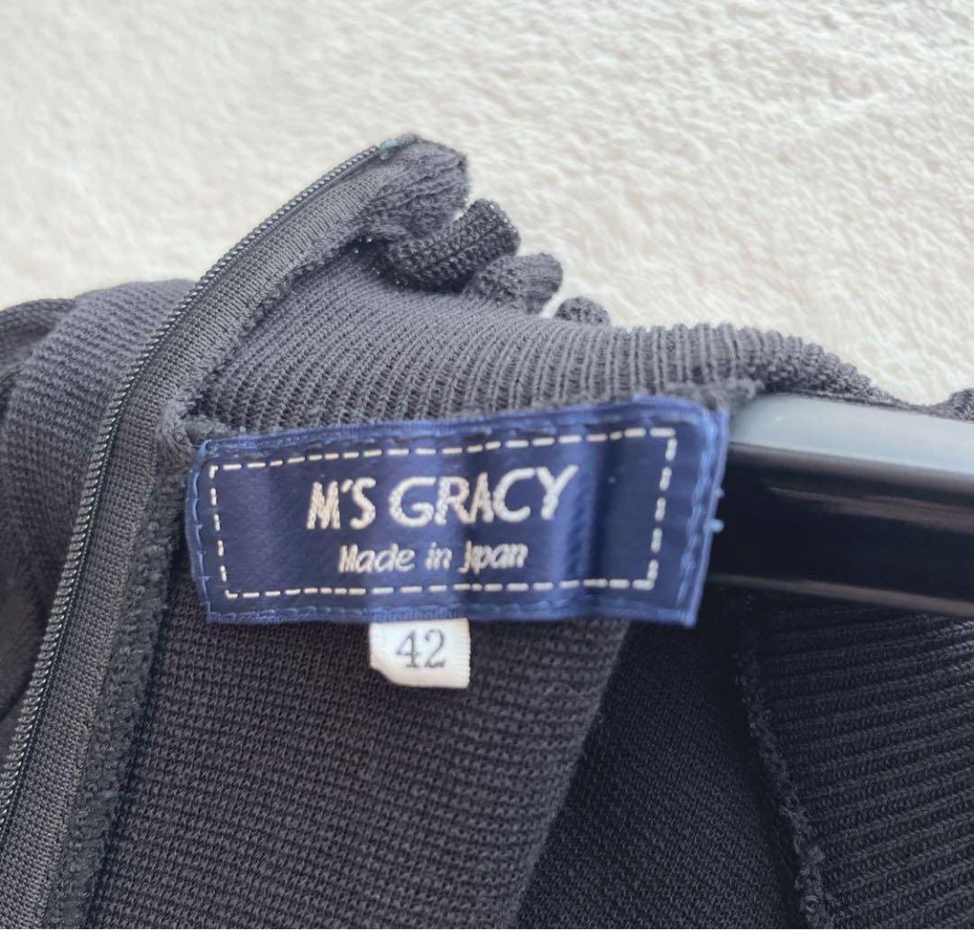 美品 M'S GRACY 2023 ニット タフタ ワンピース ブラック　42