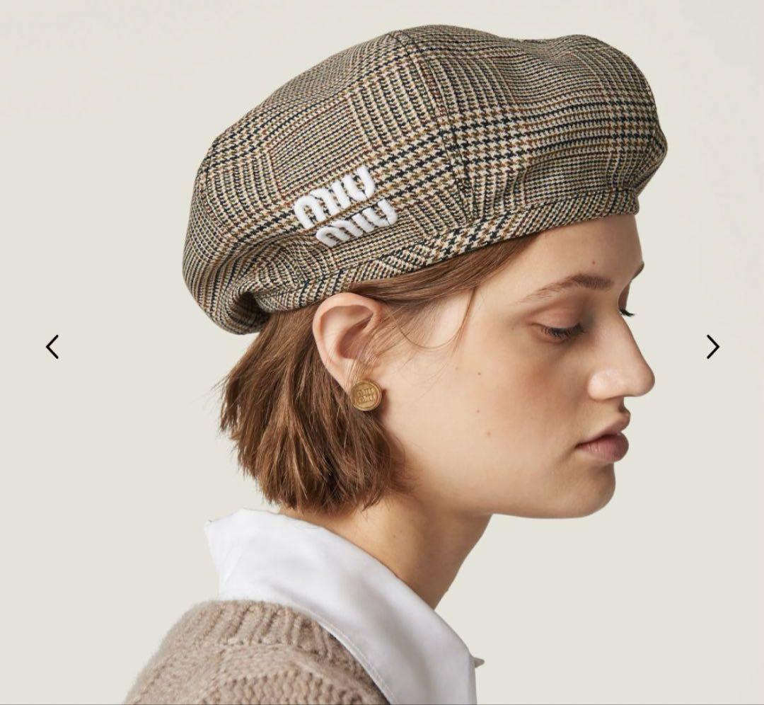 【新品未使用】miumiu チェック柄 ベレー帽