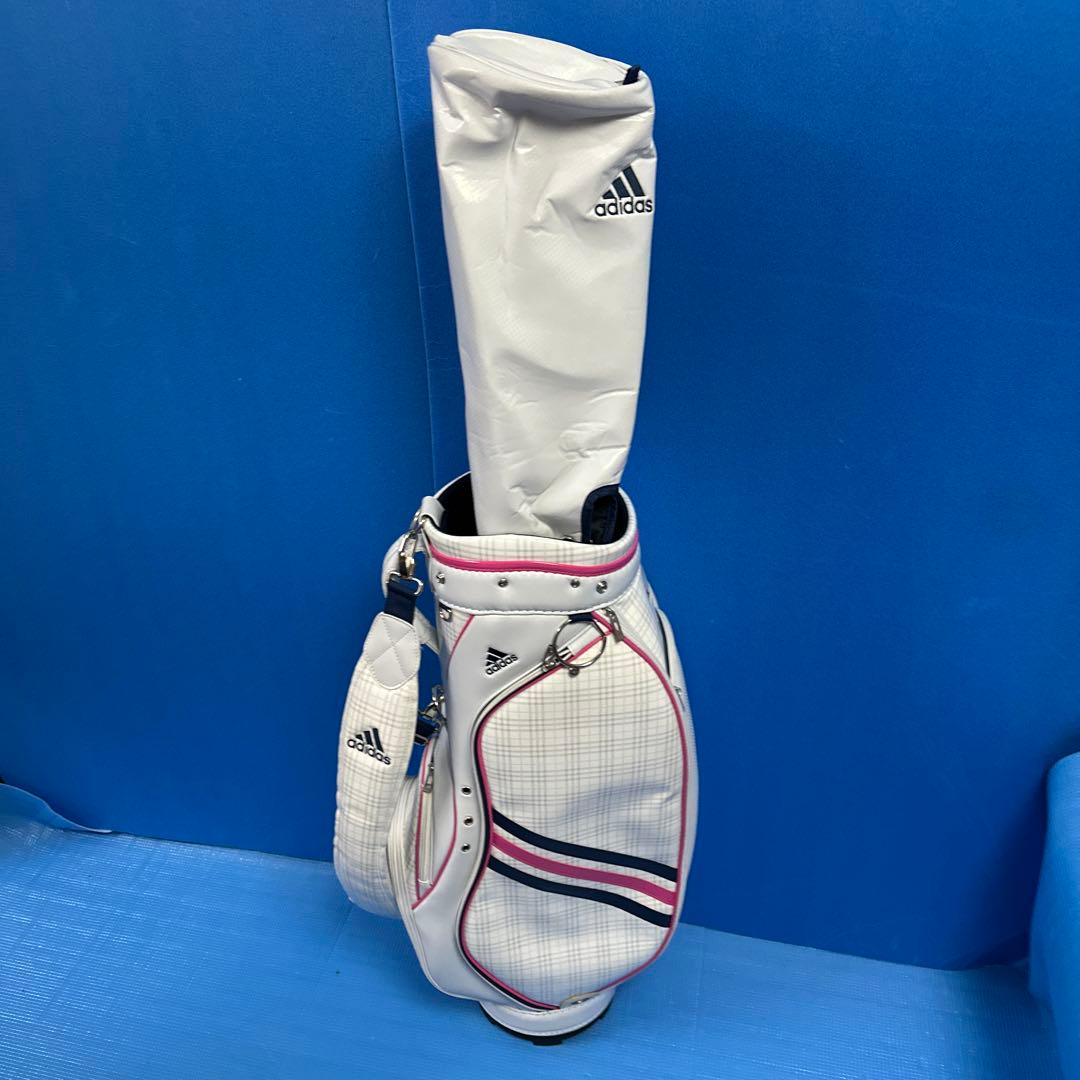 adidas チェック柄キャディバッグ ホワイト/ピンク・レディース