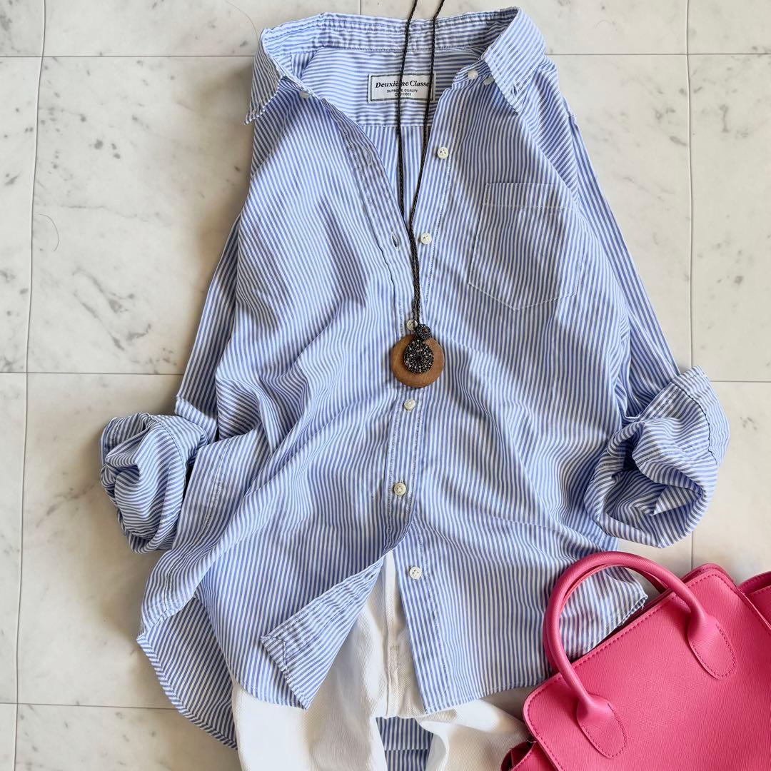 ドゥーズィエムクラス　洗える　コットン100 長袖シャツブラウス　ストライプ