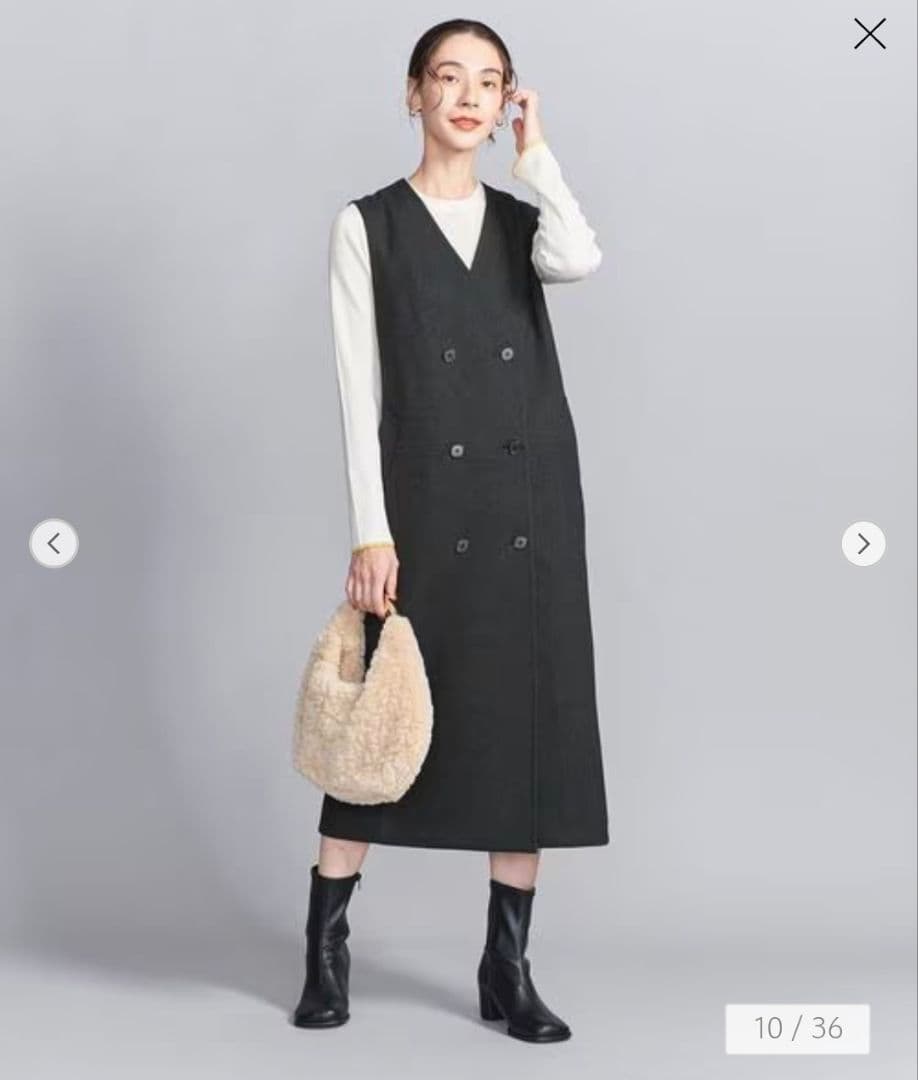 ビューティ＆ユース ヘリンボーン ジャンパースカート＆ジレ ブラック XS 現行