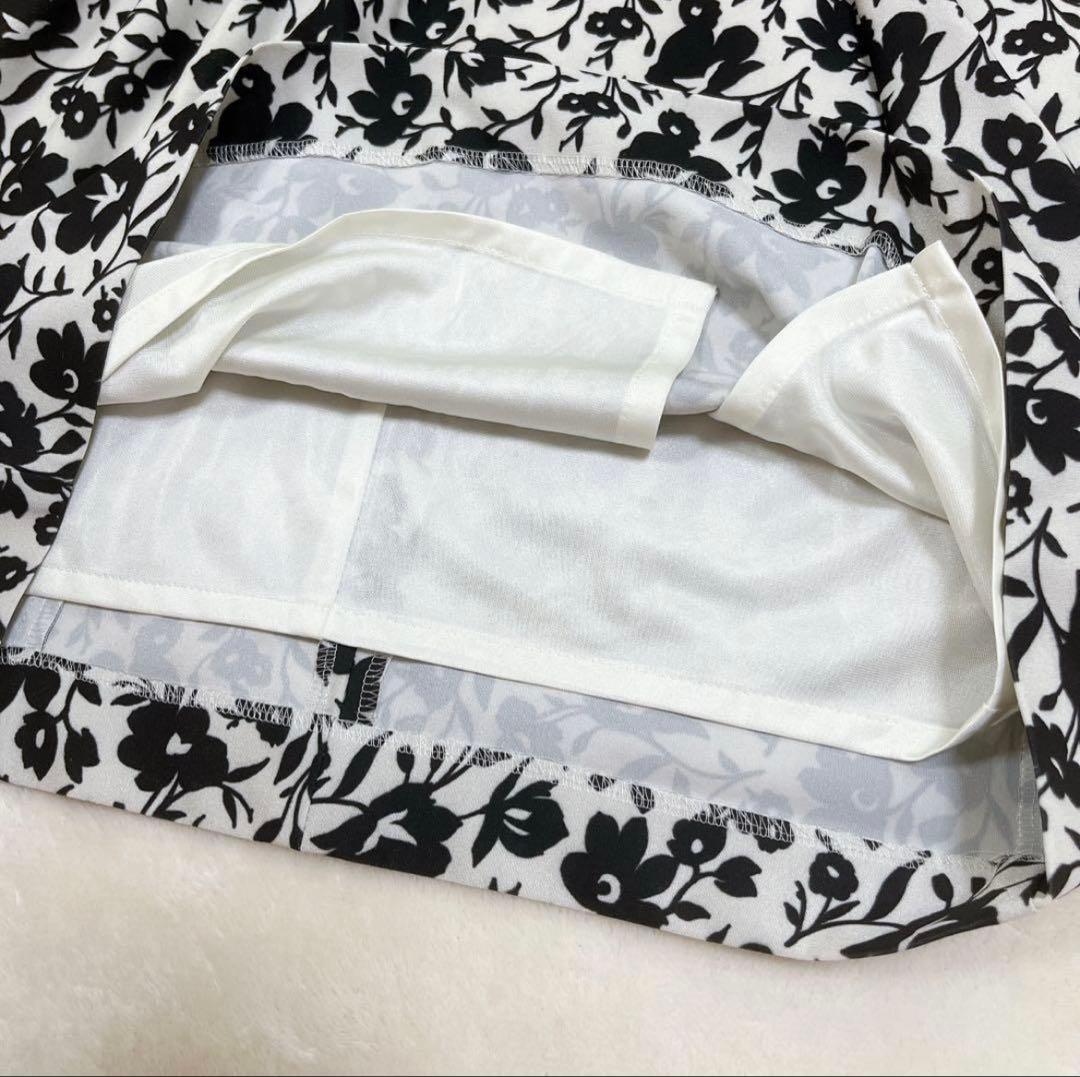 美品✨ケイミー　ワンピース　ハイウエスト　切り替え　花柄　モノトーン