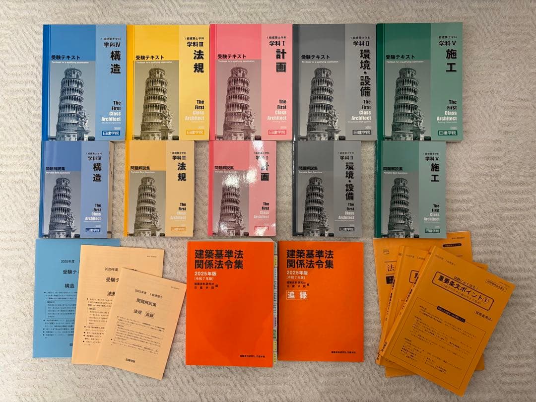 一級建築士2025教材（テキスト・問題集・法令集・法令集線引きガイド・追録）