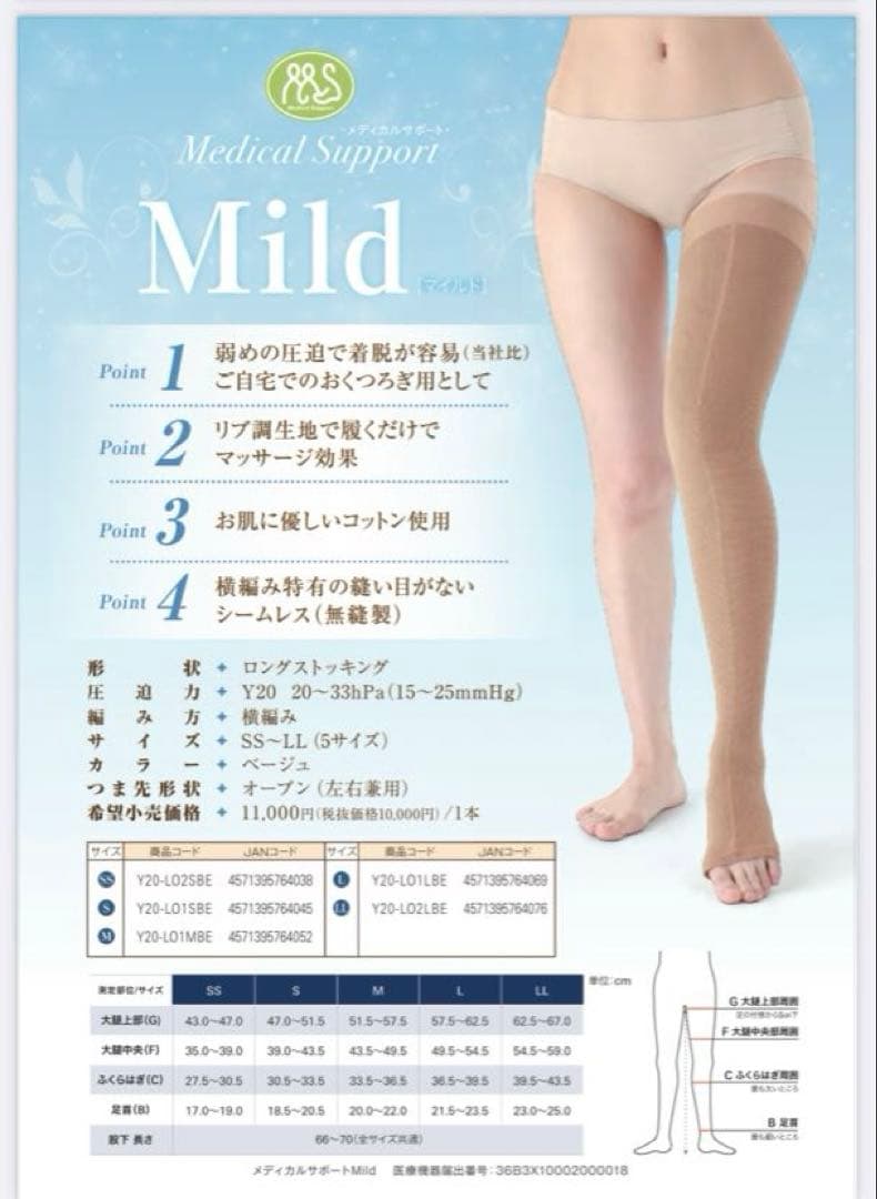 メディカルサポート　Mild(マイルド)　Y20　ロングストッキング　S