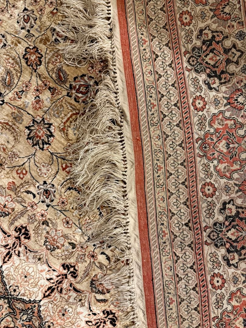 極上 イスファハン シルク ペルシャ絨毯 メダリオン 白地 245×155cm