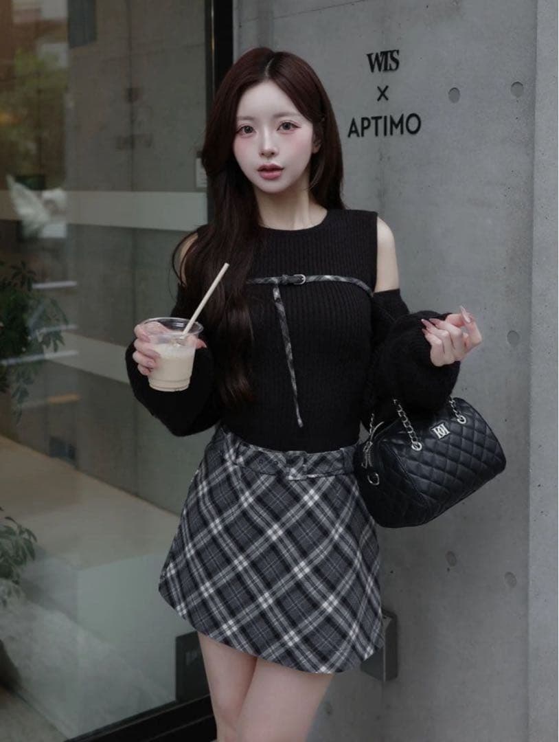 ダーリッチ ドッキングミドルウエストニットミニワンピース