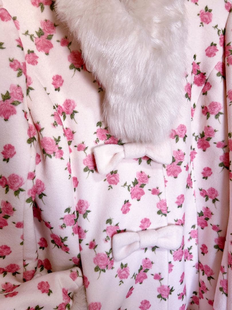 夢展望 ティペット付き 総ローズ柄 おリボン お姫様 ファー コート