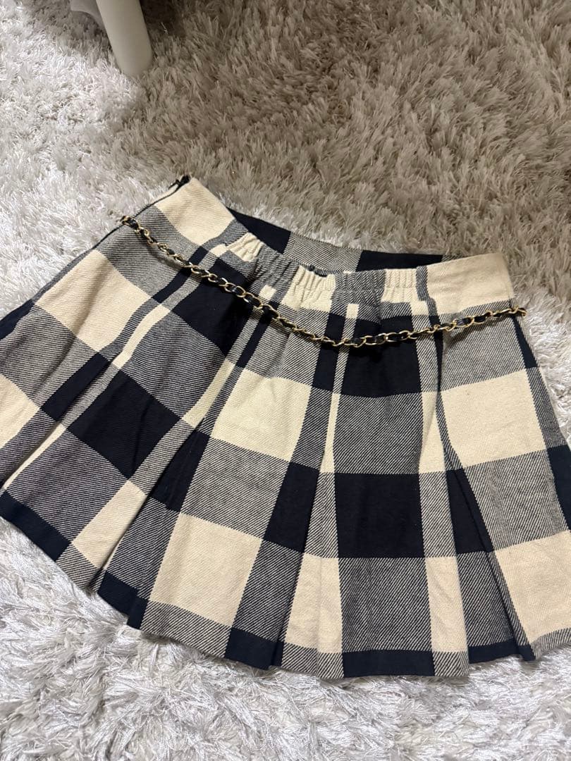 m.me.eme　エムミーエメ　チェックボックスプリーツスカートベルト付き