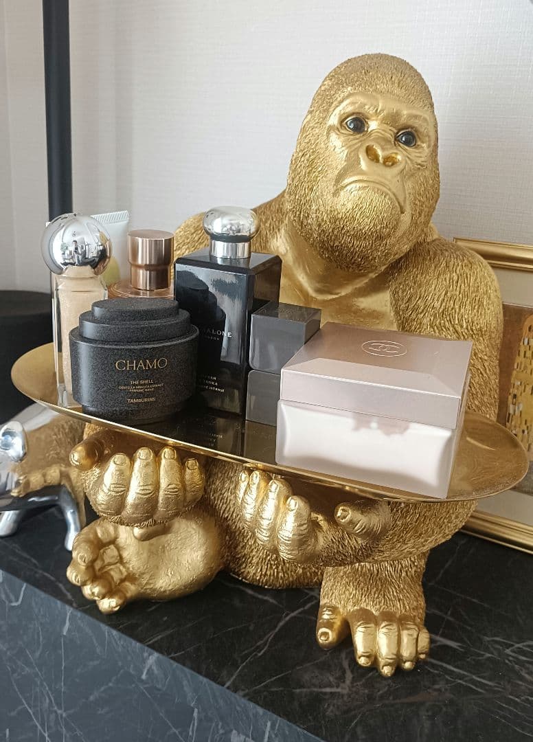 ゴールド ゴリラバトラー像 トレイ付き オシャレインテリア　風水　KARE