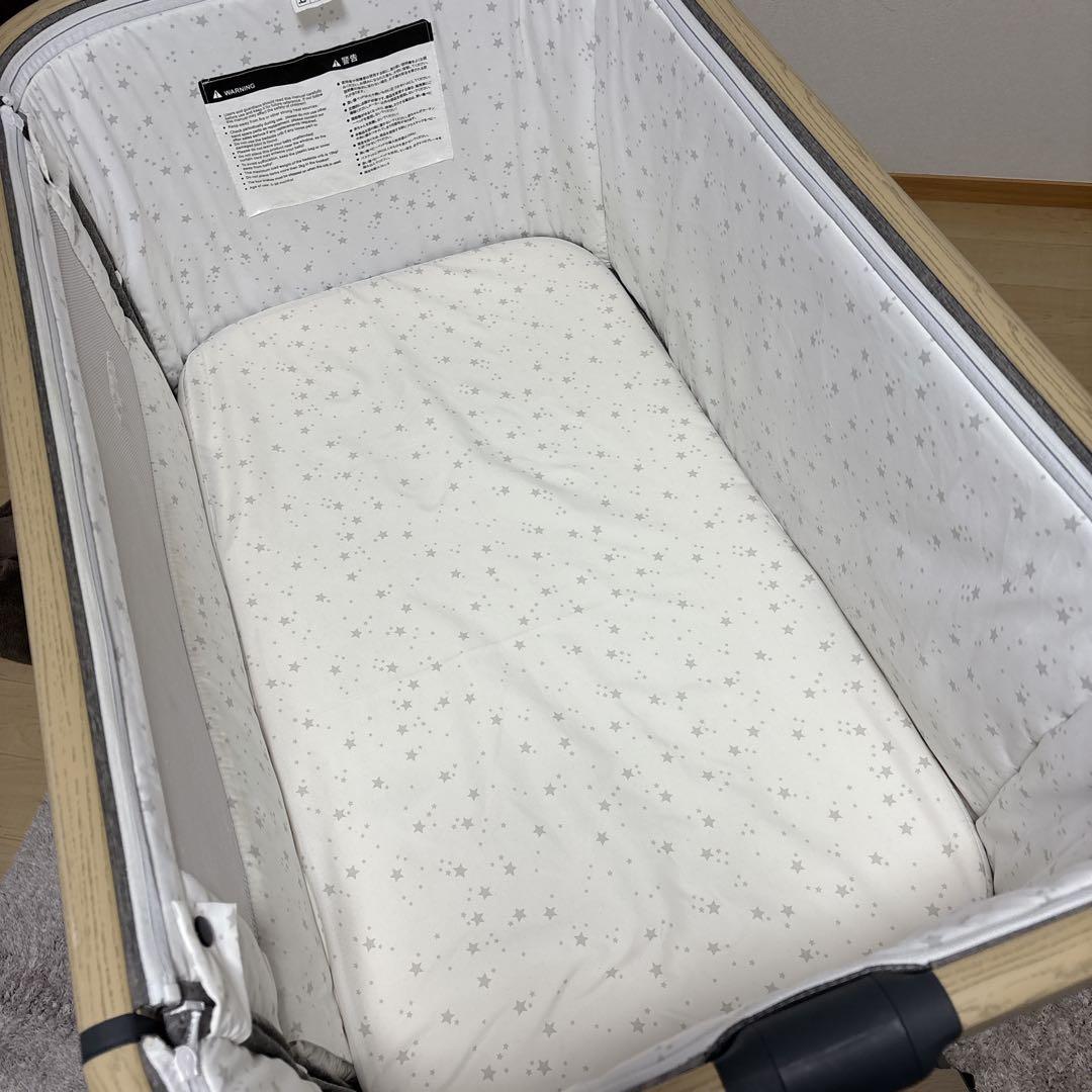 HZDMJ ベビーベッド グレー 蚊帳付 キャスター 固定ベルト付