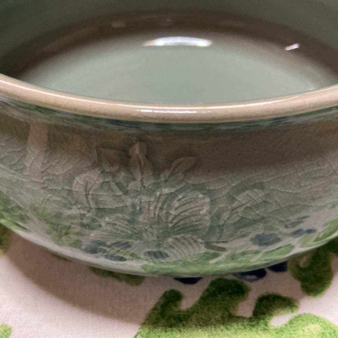 高麗青磁　茶道用　平建水　流谷作