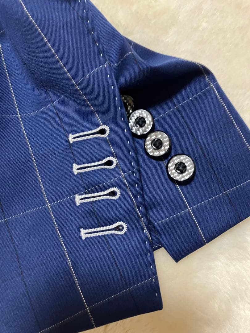 MIYUKI 生地　オーダースーツ　スリーピース　ネイビー　ストライプ　Ｌ相当