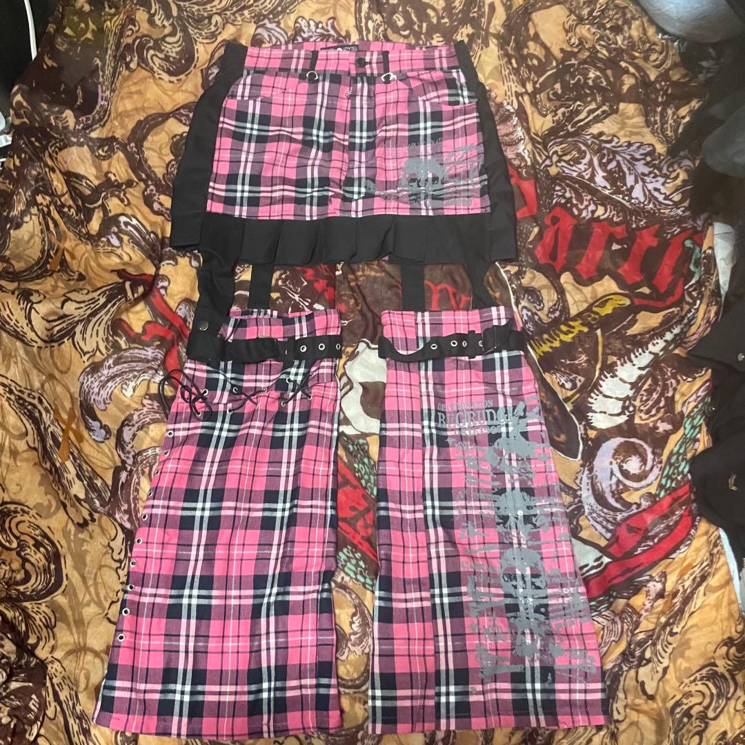 MADGIRL ボンテージパンツ スカートレッグウォーマー ピンクチェック