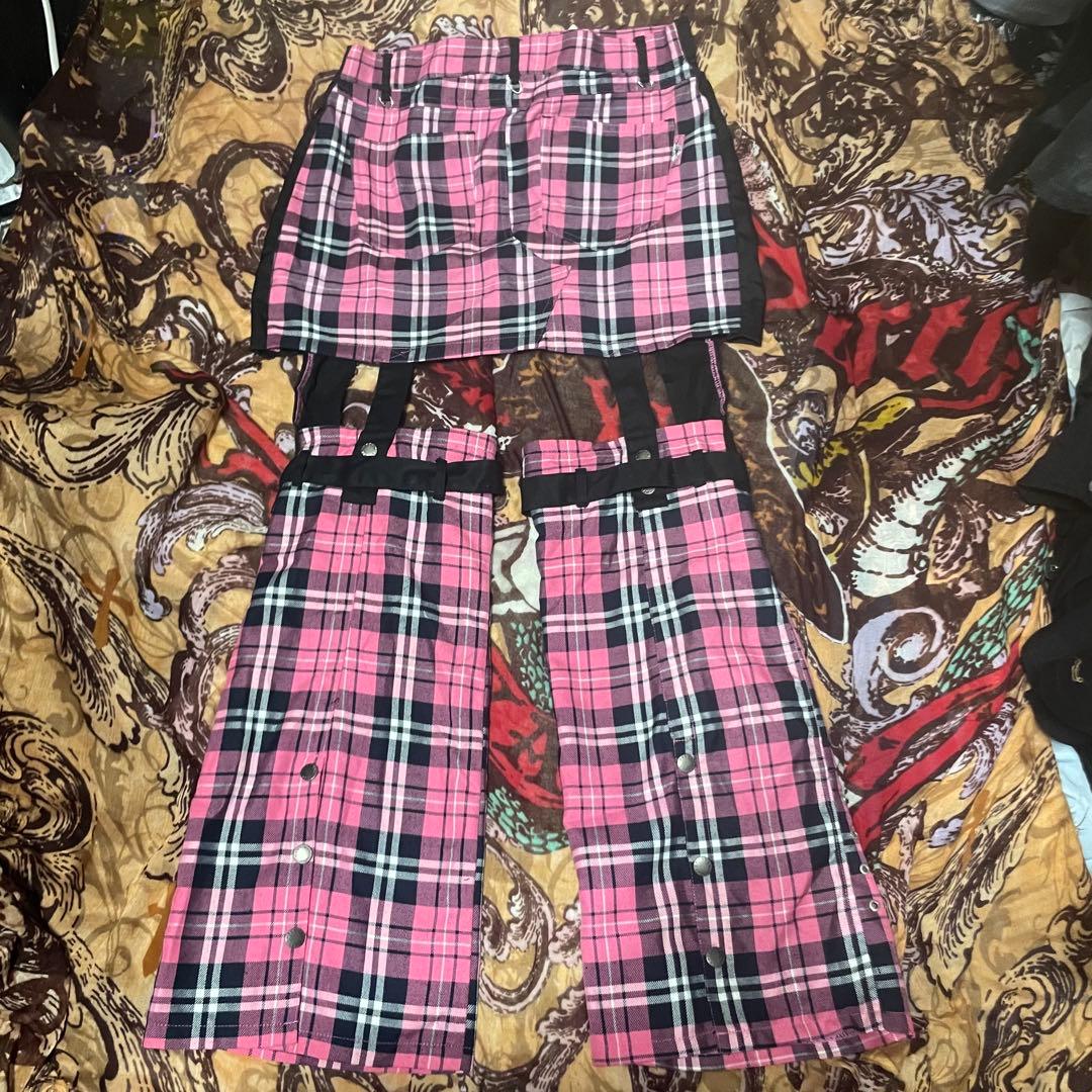 MADGIRL ボンテージパンツ スカートレッグウォーマー ピンクチェック