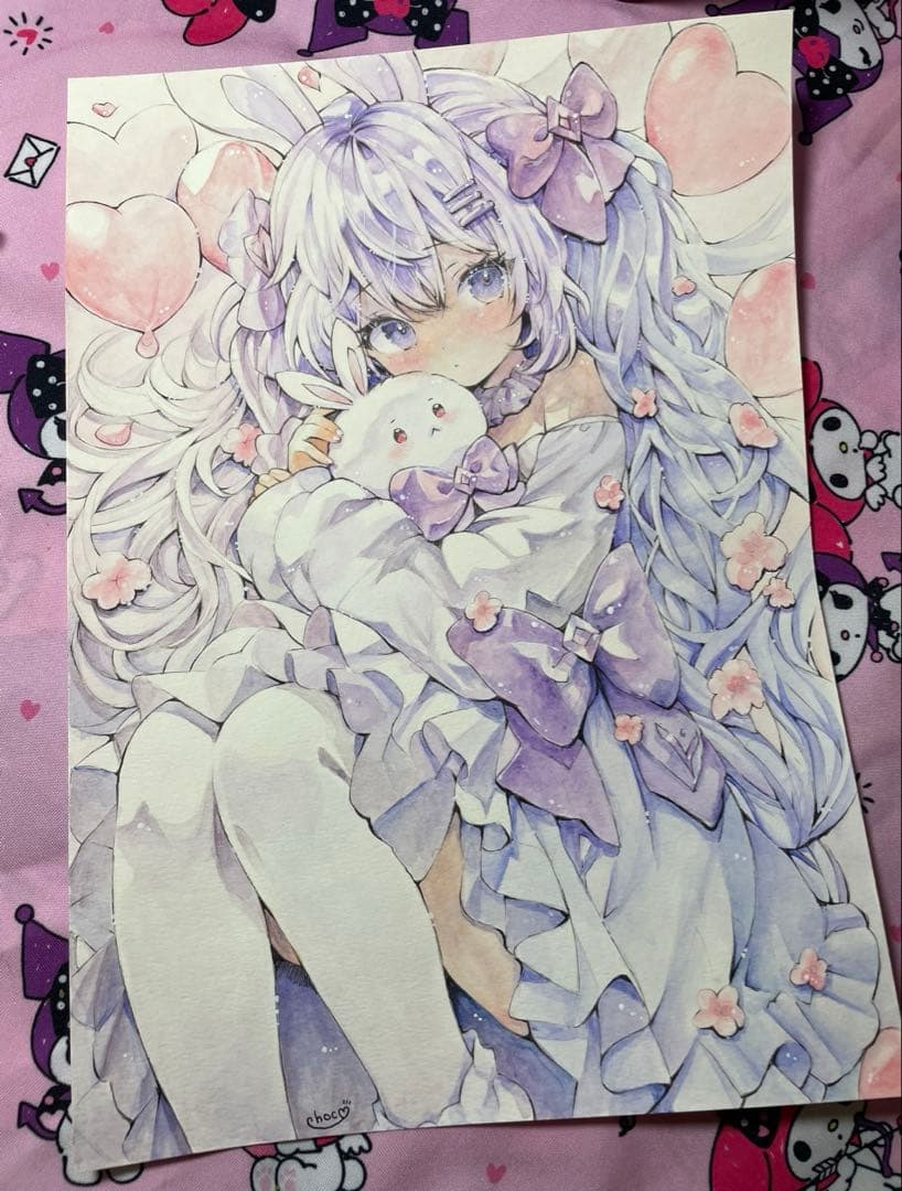 く*み様 ♡ オリジナル　手描きイラスト　紫うさぎさん　Ａ４ アナログイラスト