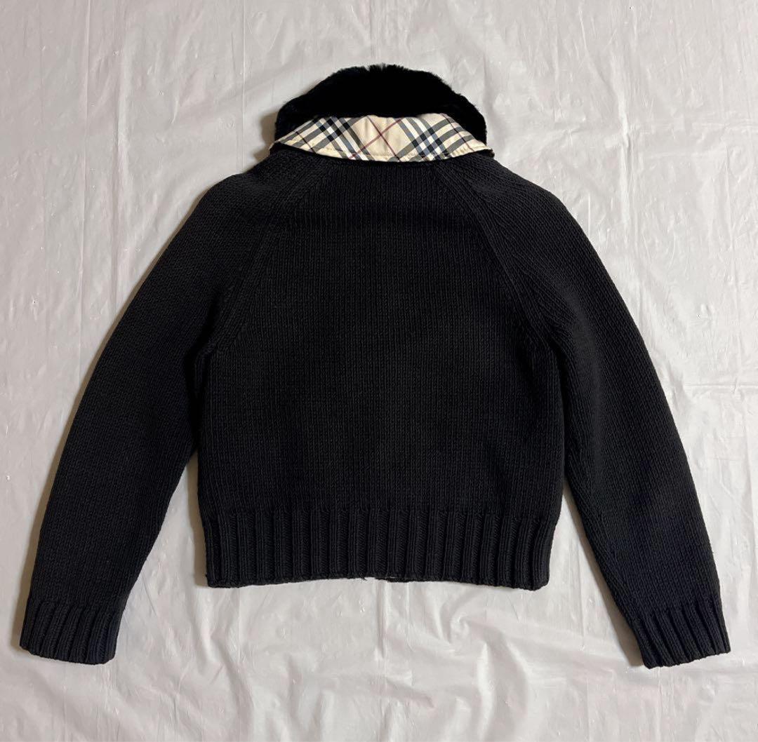 バーバリーロンドンブルーレーベル　ニットジャケット　ノバチェック　ラビットファー