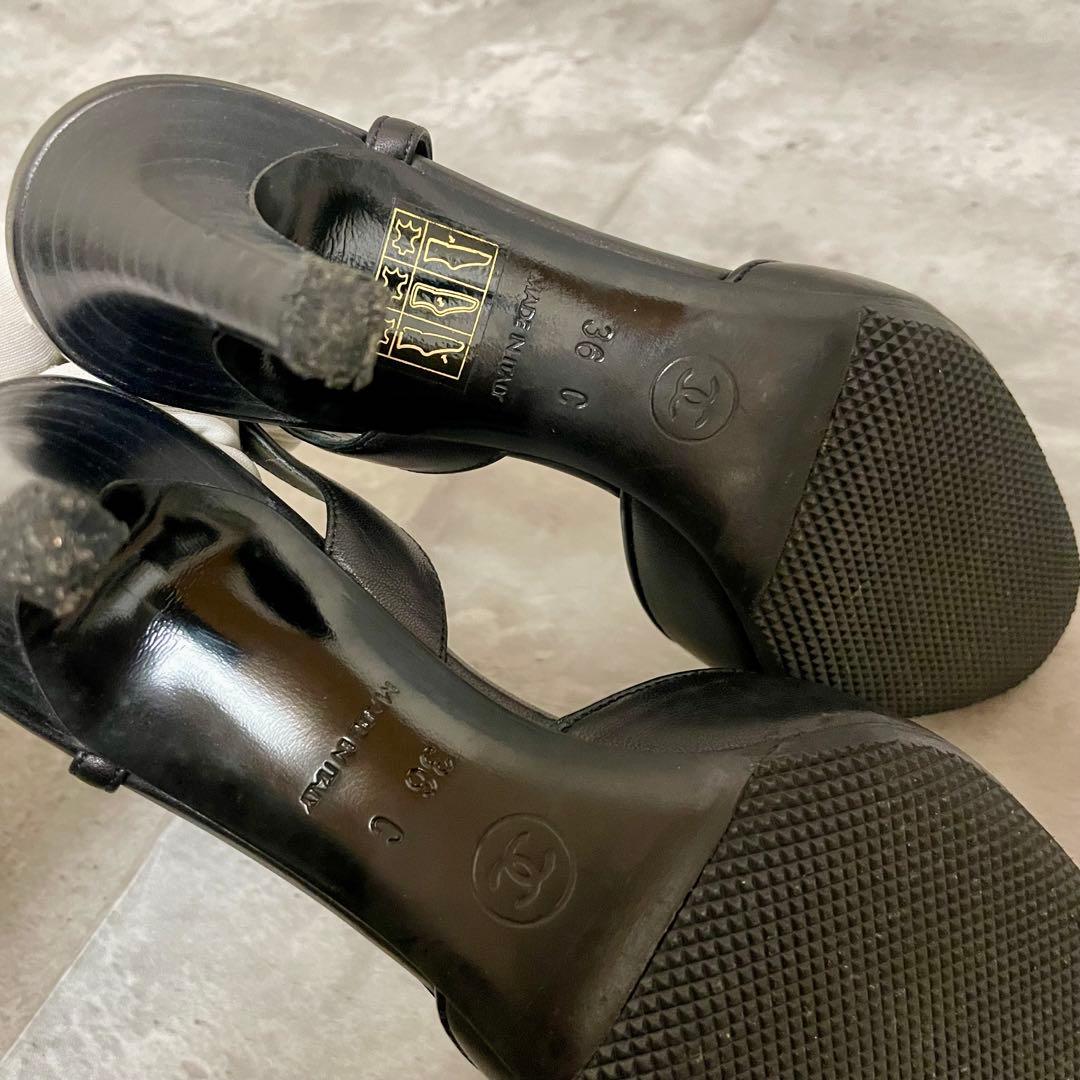 箱あり CHANEL シャネル バックスリング リボン ブラック ヒール