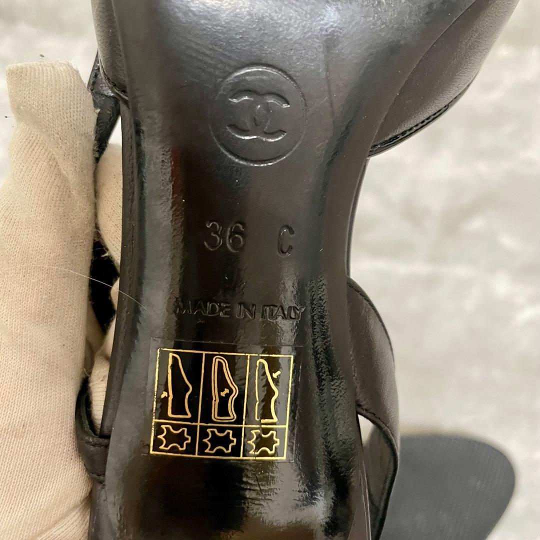 箱あり CHANEL シャネル バックスリング リボン ブラック ヒール