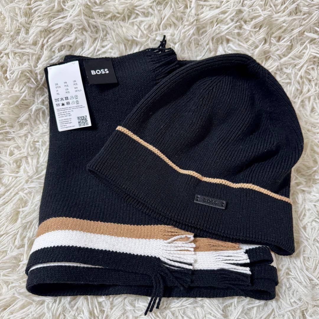【美品 現行】ヒューゴボス　マフラー　ニット帽　セット