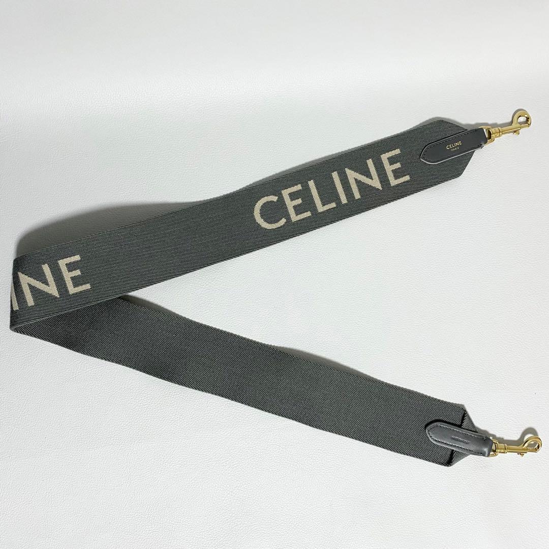 CELINE / ジャガード ロングストラップ ウール ロゴ グレー