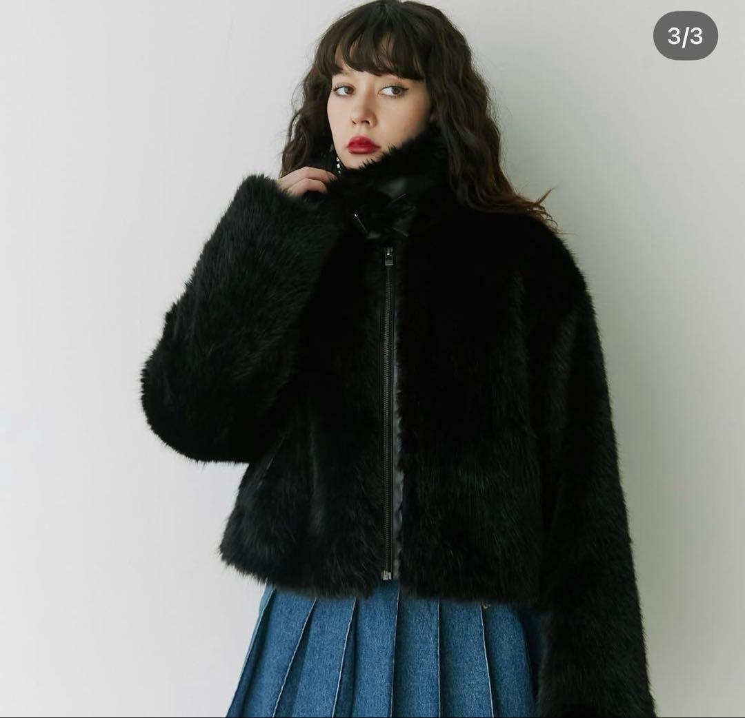 jouetie ジュエティ ベルトミドルファーコート ブラック