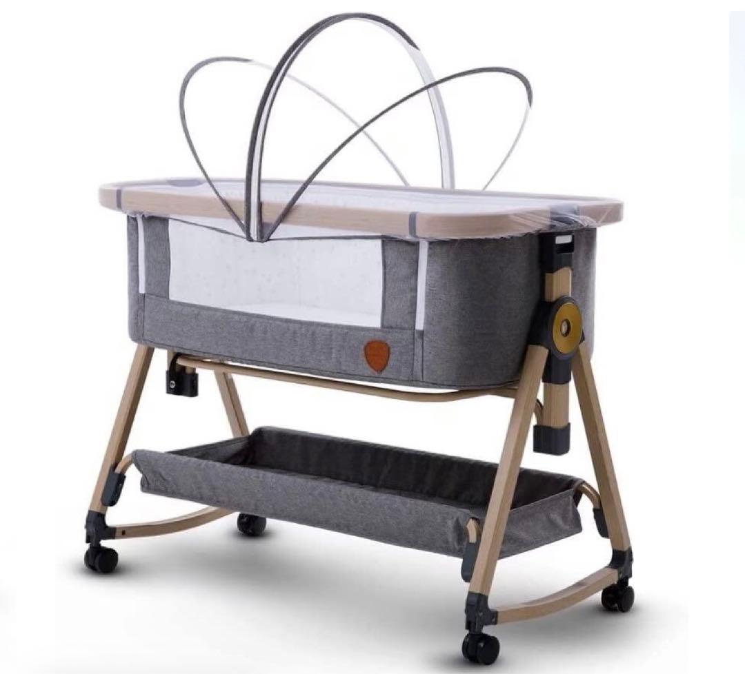 【美品】HZDMJ折りたたみベビーベッド グレー