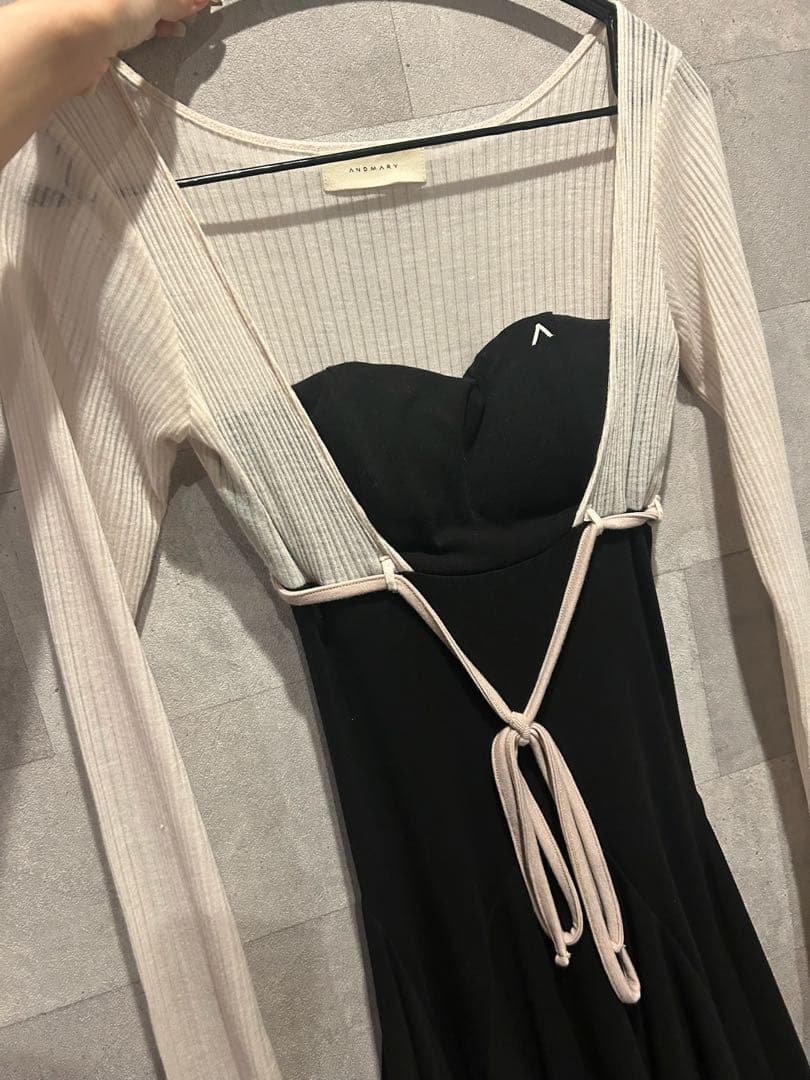 andmary Lona ribbon mini dress ブラック