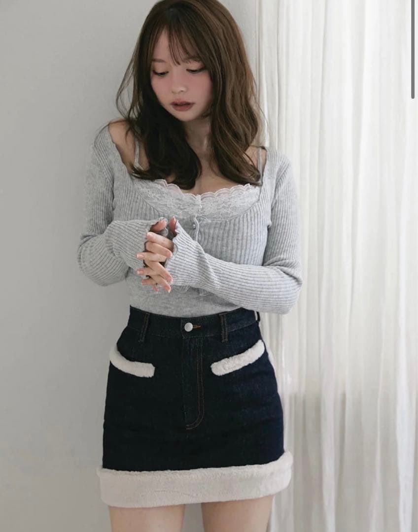 トップス andmary Maisie lace camisole set gray