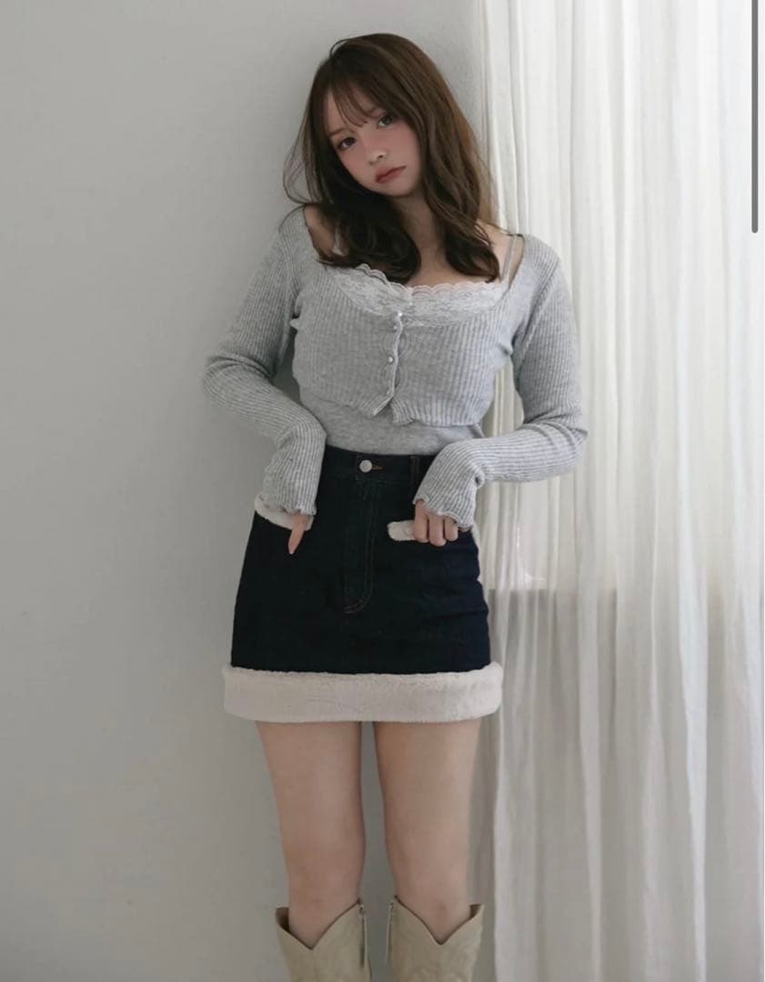 トップス andmary Maisie lace camisole set gray