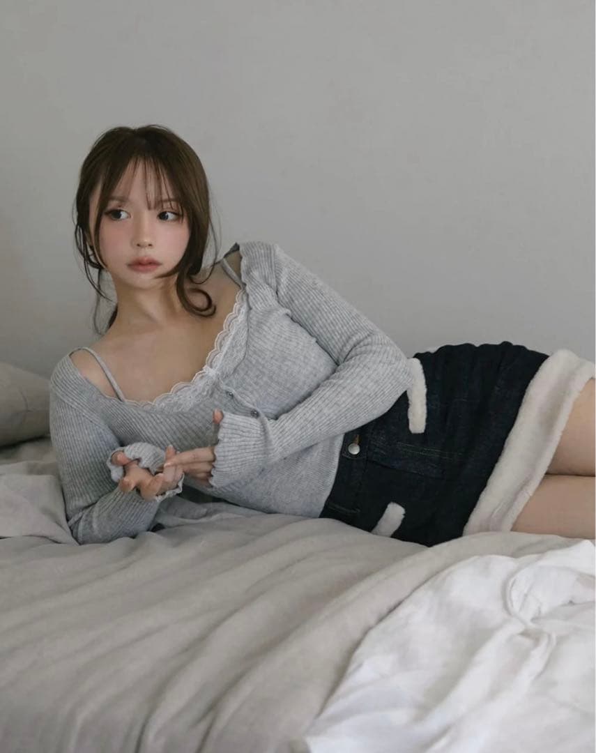 トップス andmary Maisie lace camisole set gray