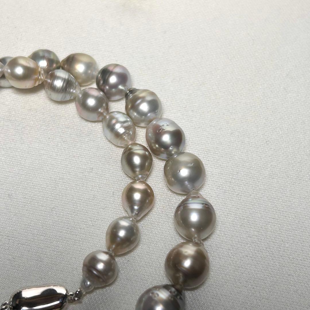 【黒蝶真珠/白蝶】マルチカラー パールネックレス ゴールデン シルバー 12mm