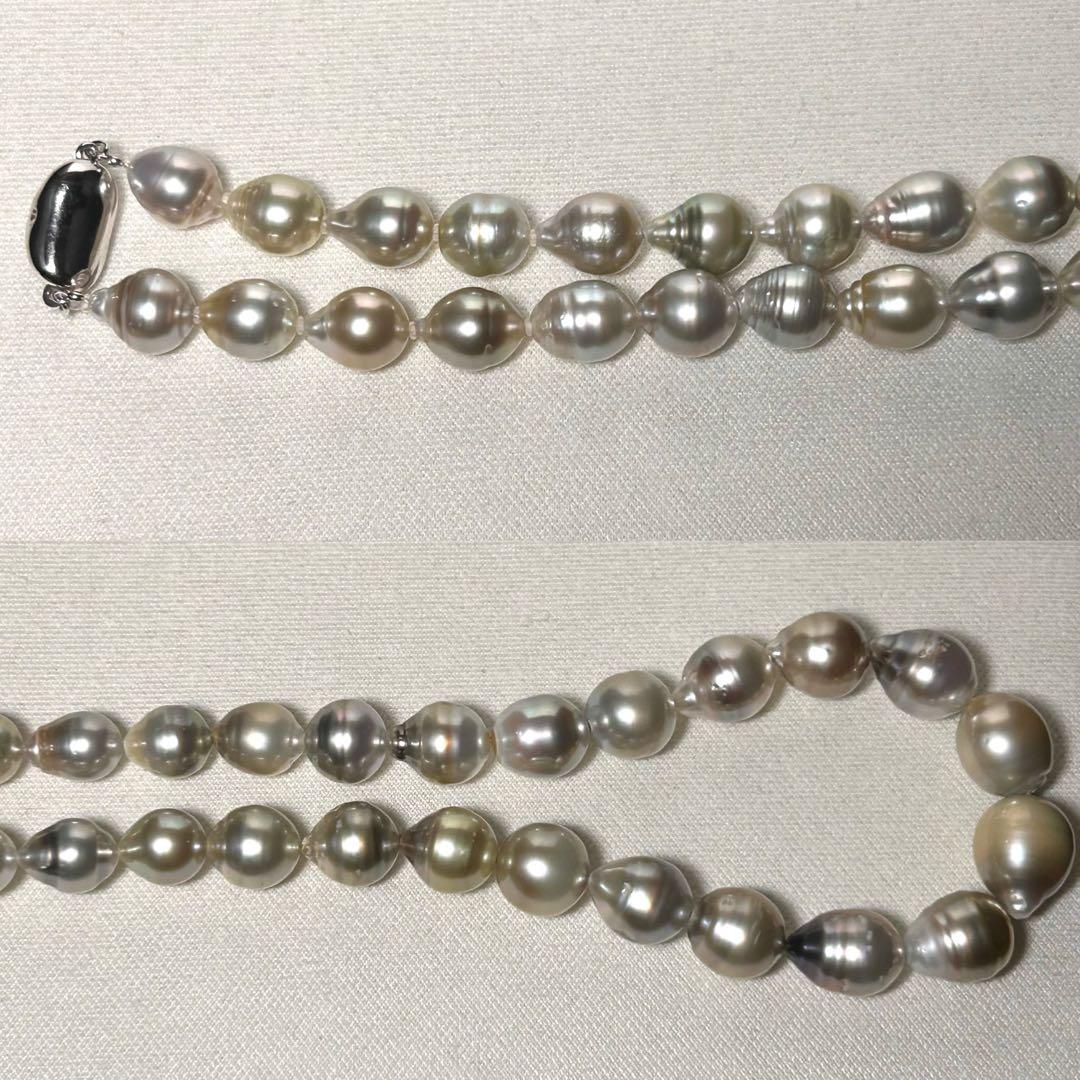 【黒蝶真珠/白蝶】マルチカラー パールネックレス ゴールデン シルバー 12mm