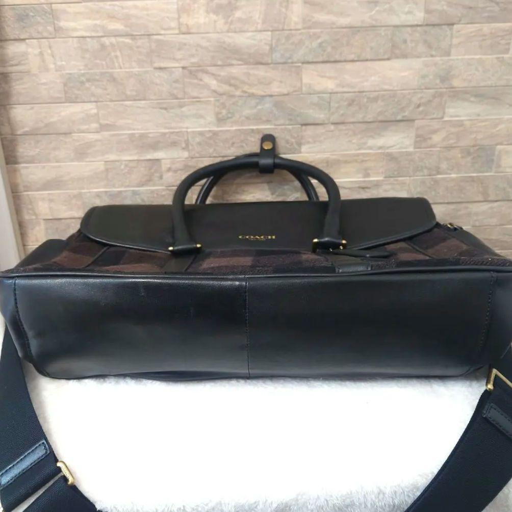 COACH　コーチ　ウール×レザー　2WAY　ショルダーバッグ　ビジネスバッグ