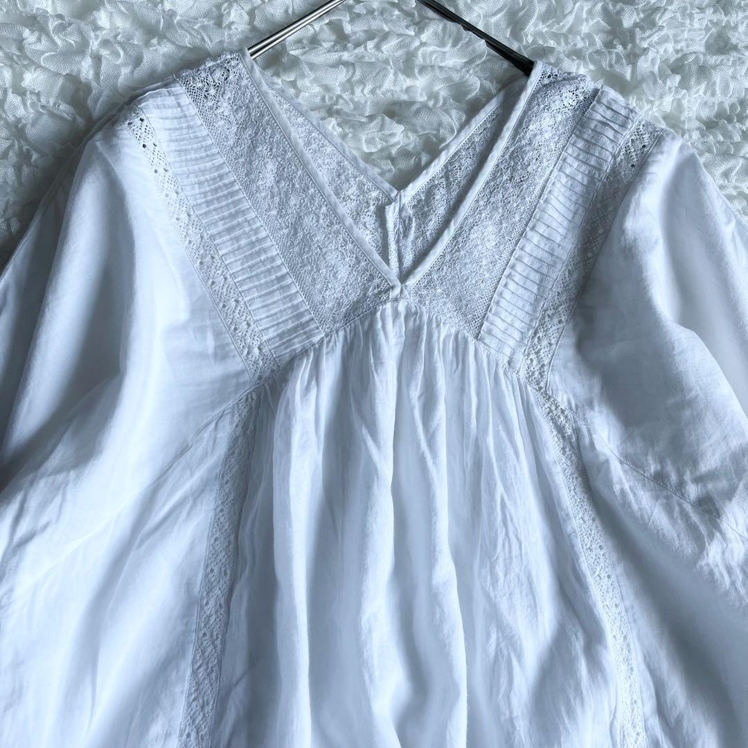 ヌキテパ　コットンボイルレースピンタックドレス インドコットン100%