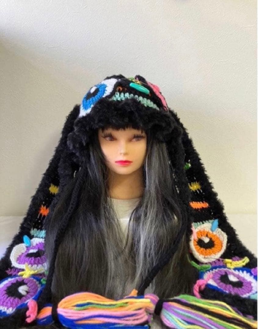 うさ耳ニット帽　ネコ耳ニット帽　ボンネット　地雷　量産型　手編み帽子　原宿系　☺︎