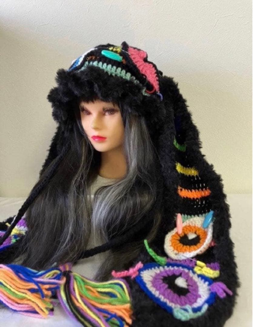 うさ耳ニット帽　ネコ耳ニット帽　ボンネット　地雷　量産型　手編み帽子　原宿系　☺︎