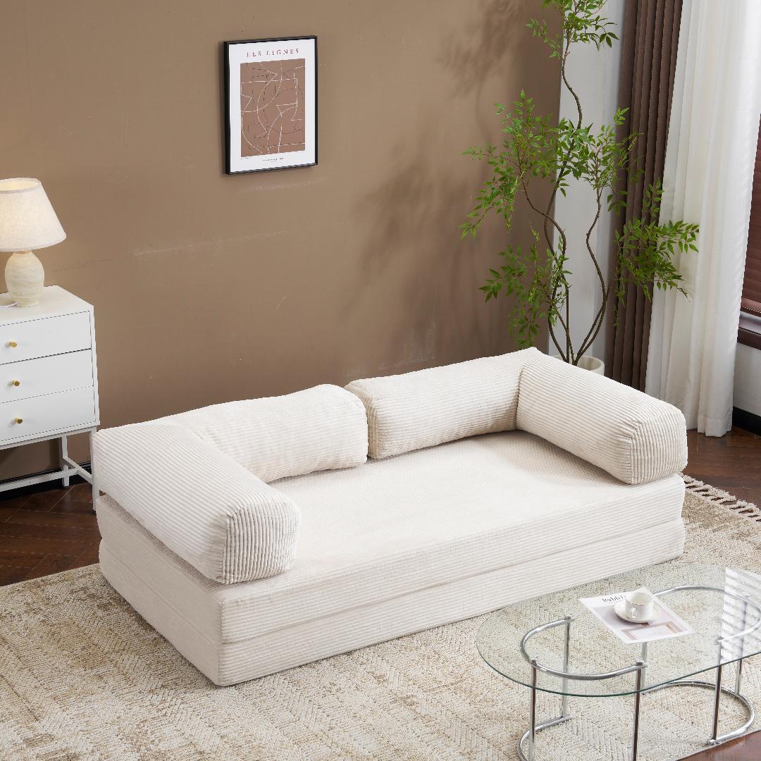 巡査部長★【ベージュ】ソファベッド 組立て不要 二人/三人掛け コンパクト