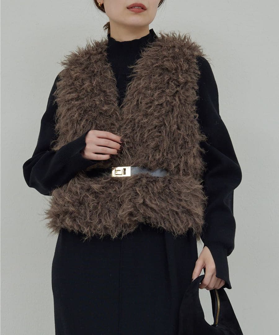 【美品】GALLARDAGALANTE フェイクファーベスト ブラウン