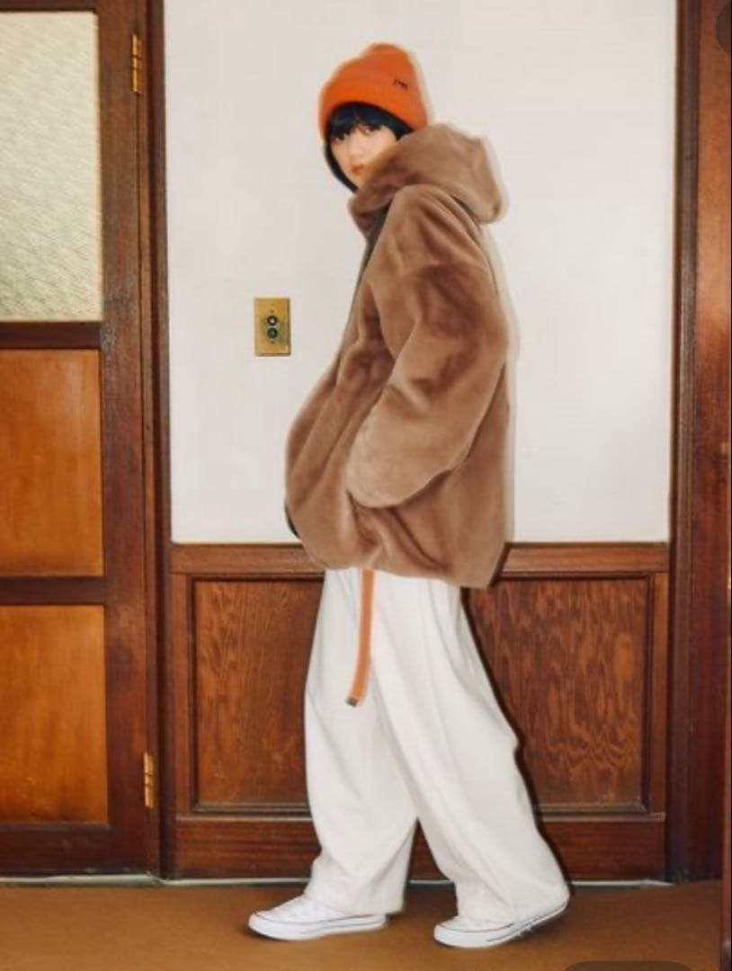 ニコアンドMODE NORM COREベルベットファーフードブルゾンブラウンM