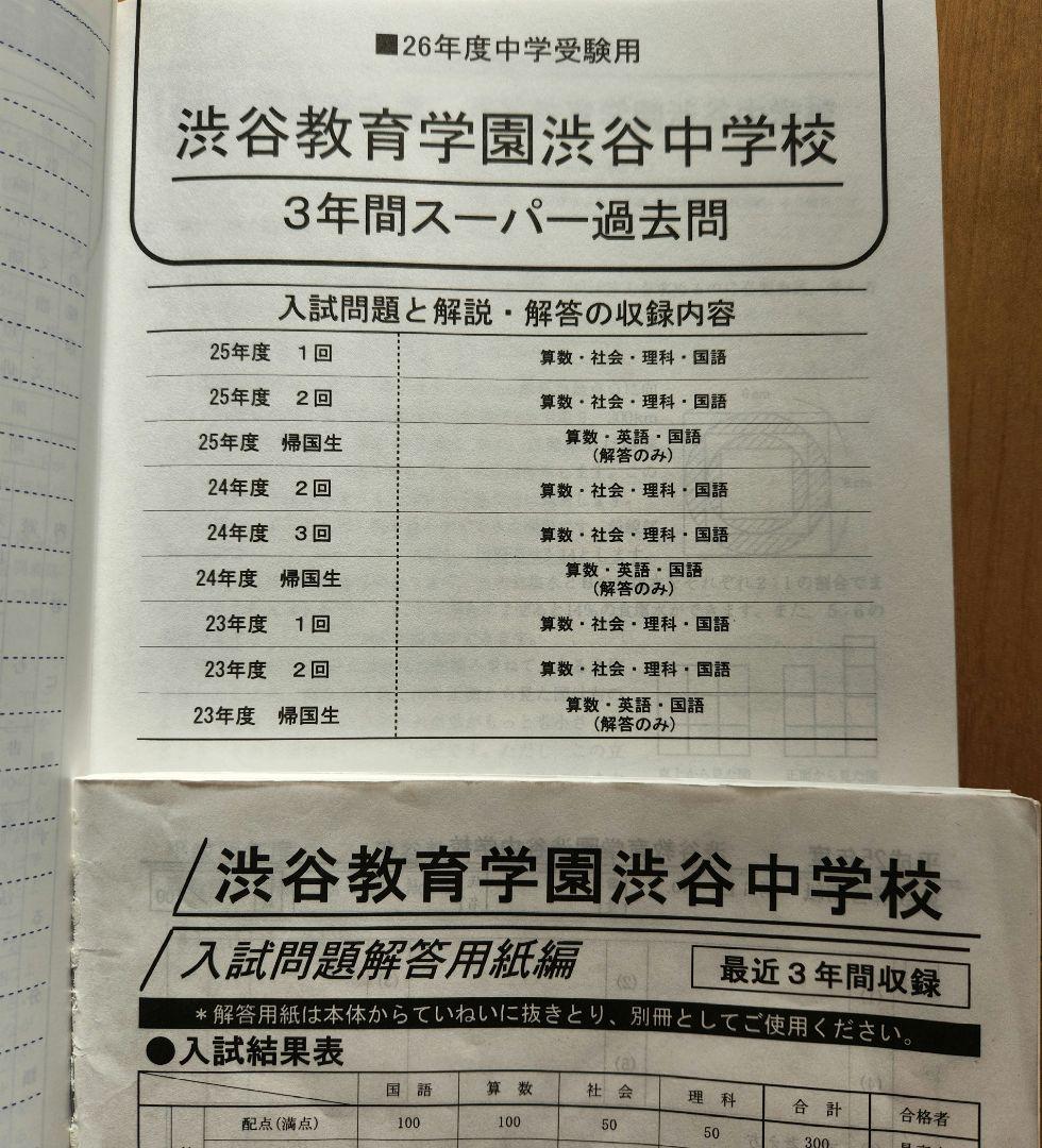 【15年分・書き込みなし】渋渋 3年間スーパー　過去問 5冊セット
