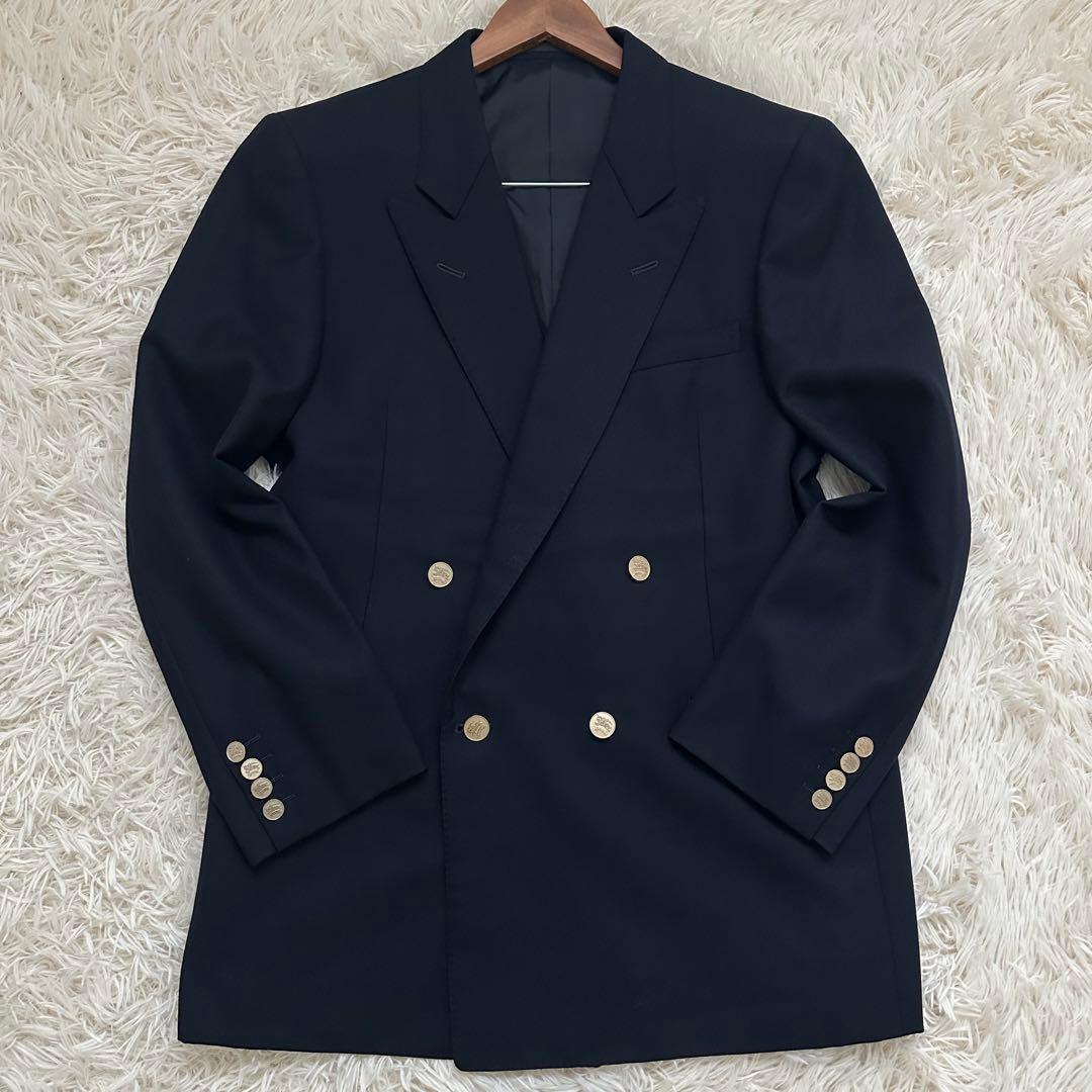 美品✨バーバリー 紺ブレ ダブルブレスト 金ボタン テーラードジャケット L