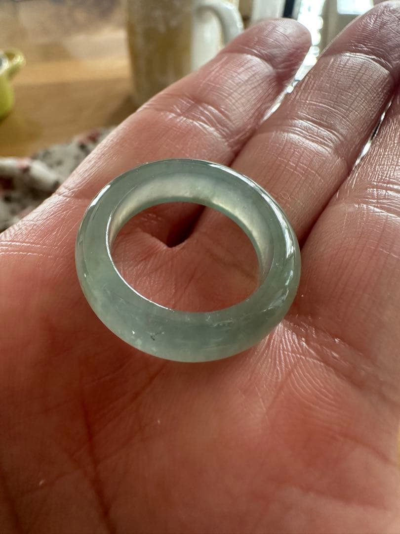 非常にレベル高い纯天然ジェダイト本翡翠リング 淡い青緑色 健康アクセサリー